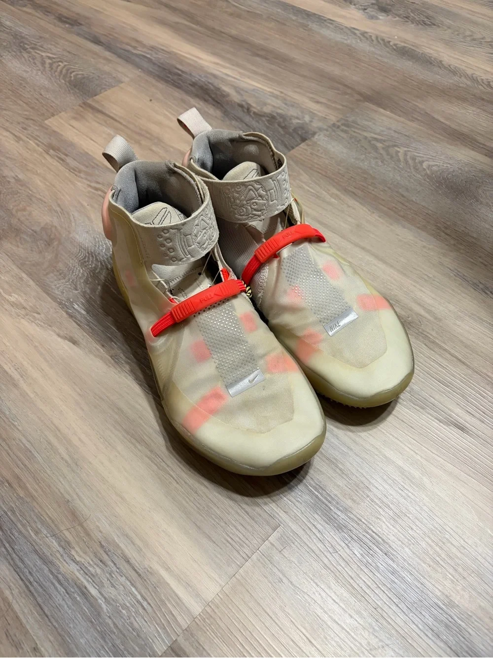 Nike High-Top Sneakers in Cream with Neon Coral Accents